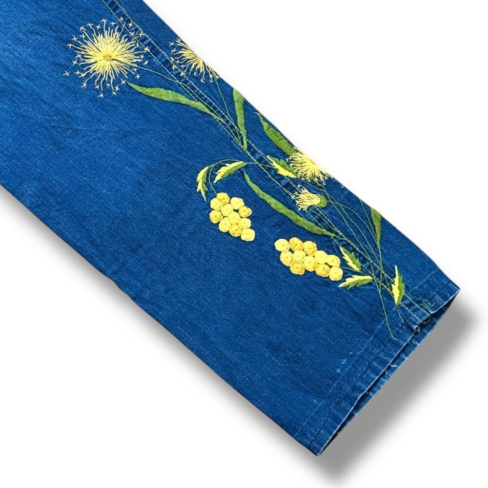 VTG High Rise Wide Leg Jeans Womens Floral Embroidered Bareback Denim NO STRETCH - Picture 4 of 6